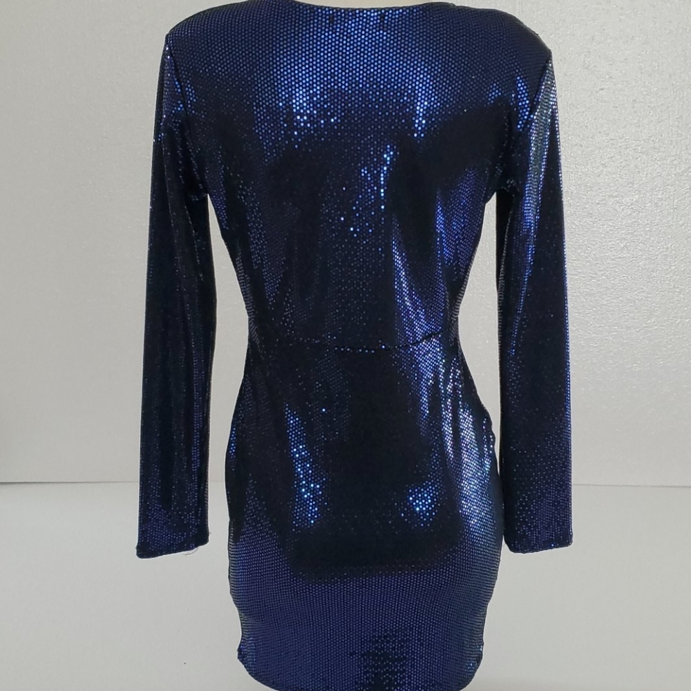 Mind Code Blue Metallic Mini Dress Long Sleeve - image 3